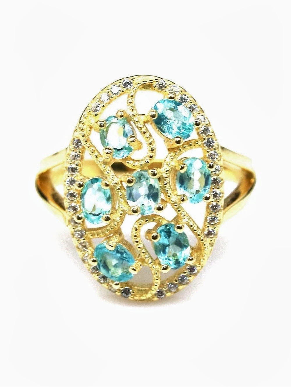 Stunning Natural Blue Apatite 1.26CT Ring 18K Gold over 925 Sterling Size 6.25